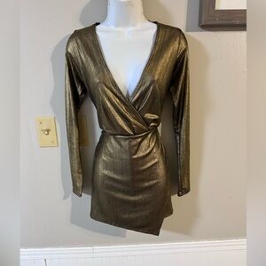 Forever 21 Metallic Gold Wrap Mini Romper